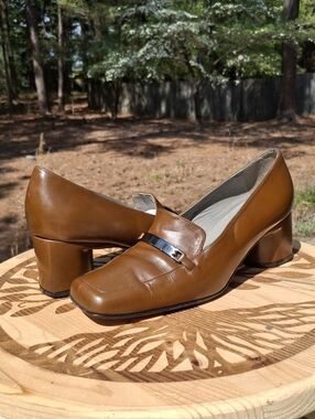 VTG 80's Bally Women's Newbury Brown Leather Square Toe Block Heel Shoes Size 6